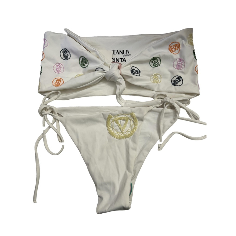 Oceanus White Bikini Set w/ Multi-Colored Accents, Size L